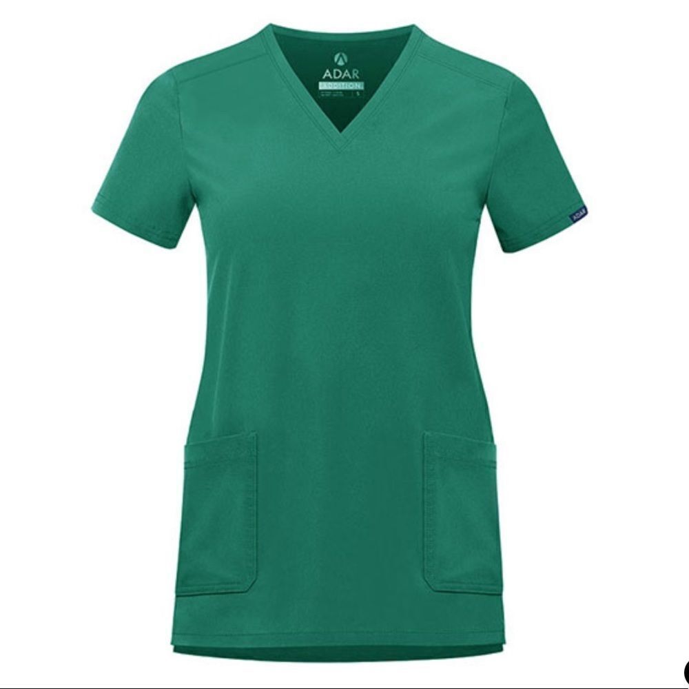 Adar S Women’s Modern Fit V-Neck Scrub Top in Winter Green